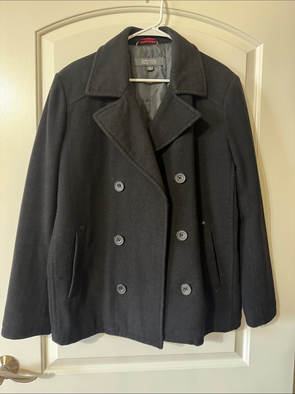 Kenneth Cole Reaction Classic Black Double-Breasted Peacoat - Unisex Jacket